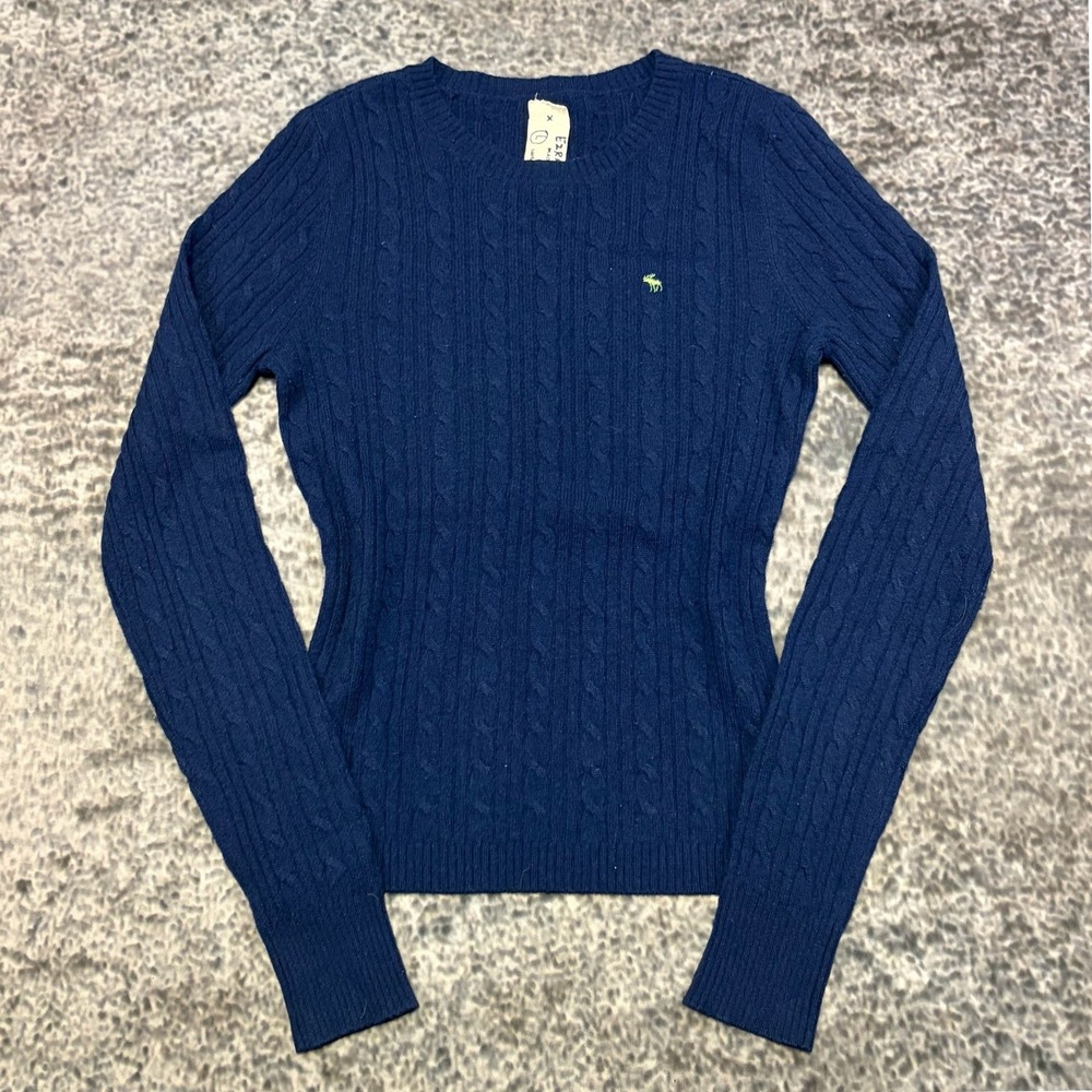 Ezra Fitch Abercrombie & Fitch Cable-Knit Sweater Large Blue Cashmere Preppy Y2K